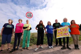 Let's Stop Aquind protesters, Fort Cumberland car park, Eastney
Picture: Chris Moorhouse   (jpns 131021-12)