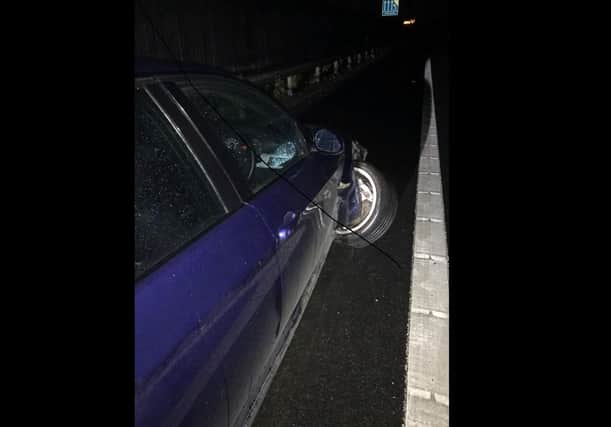 Police are investigating a crash that saw a car drive down the M27 on three wheels.