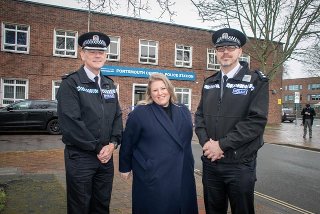 Reopening of Portsmouth Central Police Station on Tuesday 19th March 2024

Pictured:  Police and Crime Commissioner, Donna Jones with Superintendent,  Mark Lewis and Chief Inspector, Andy McDonald at Portsmouth Central Police Station, Portsmouth


Picture: Habibur Rahman