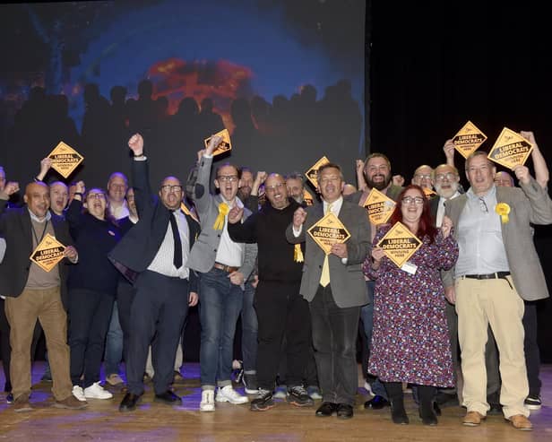 The Liberal Democrats celebrate their success at last week's local electionsPicture: Sarah Standing (020524-1727)