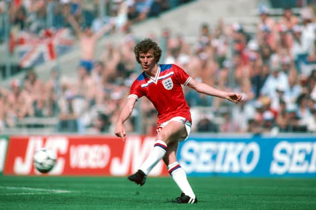 Graham Rix in action during the 1982 World Cup match between England and France in Bibao, Spain. Photo by Duncan Raban/Allsport/Getty Images.