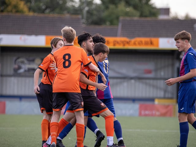 Tempers rising during AFC Portchester v US Portsmouth. Picture by Alex Shute.
