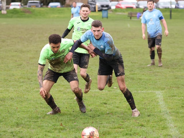 Bedhampton (blue) v Wicor Mill. Picture by Kevin Shipp