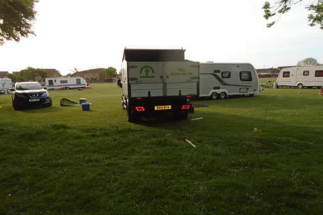 Richard Coates captured the extent of the damage caused to tree saplings, planted for the Queen's platinum jubilee, at Mengham Park, Hayling Island. They were 'trampled' and mown over by travellers. Picture: Richard Coates.