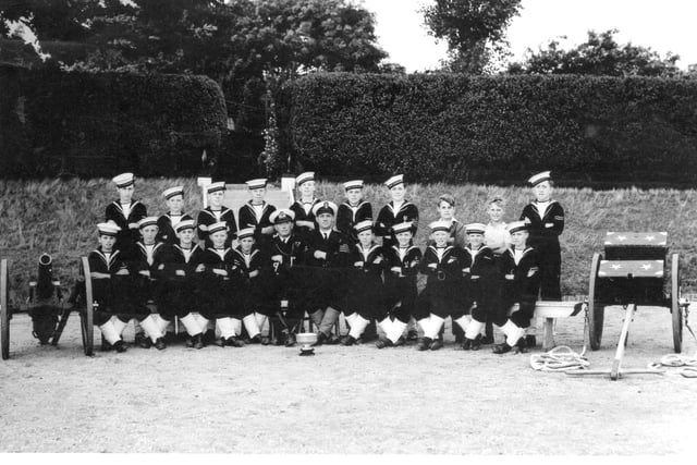 The naval cadet field gun crew of 1951, winners of the Brickwoods trophy in the competition held at HMS Excellent, Whale Island.