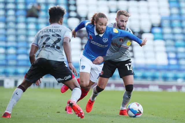 Pompey's Marcus Harness in action against Charlton Picture: Joe Pepler