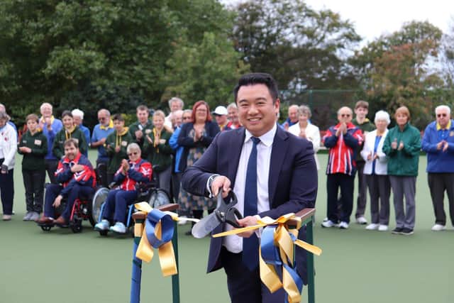 Alan Mak MP officially opens the new all-weather surface at Hayling Island Bowls Club