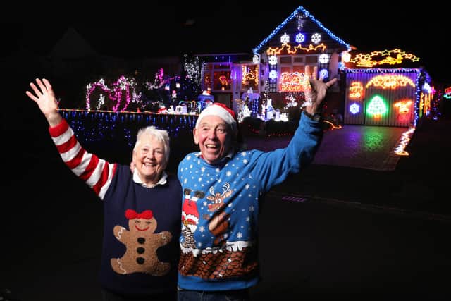 Barbara and Bill Wright have decorated their house in Portchester with Christmas lights, for charity
Picture: Chris Moorhouse   (jpns 291121-26)
