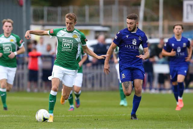 Harry Sargeant, right, in action for Baffins against Moneyfields last season. On Wednesday he could be in the Moneys starting XI against Rovers. Picture: Chris Moorhouse