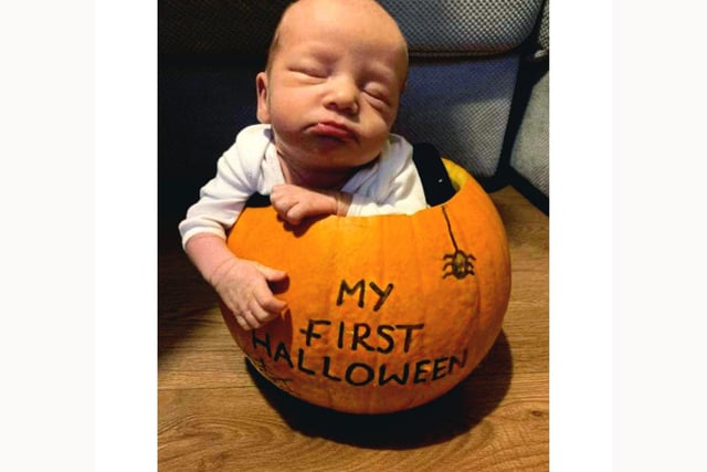 Tommy celebrated his first Halloween at less than three weeks old - and small enough to fit in a pumpkin!