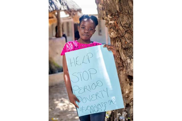 A recipient of one of Noah Mapalo's period pads in Zambia.