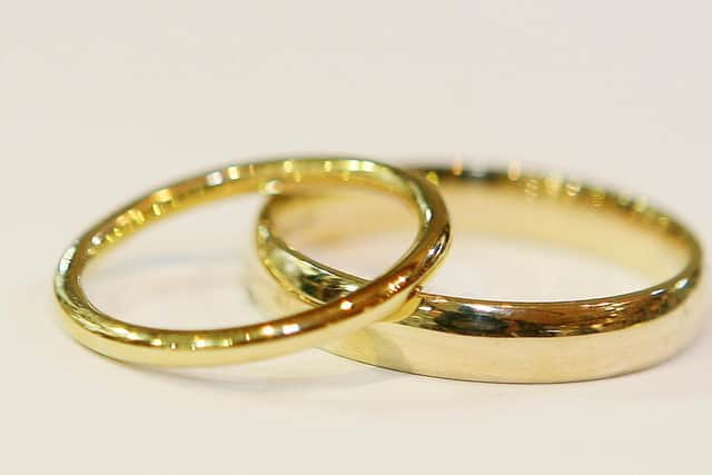 Photo credit should read: Niall Carson/PA Wire: A pair of wedding rings