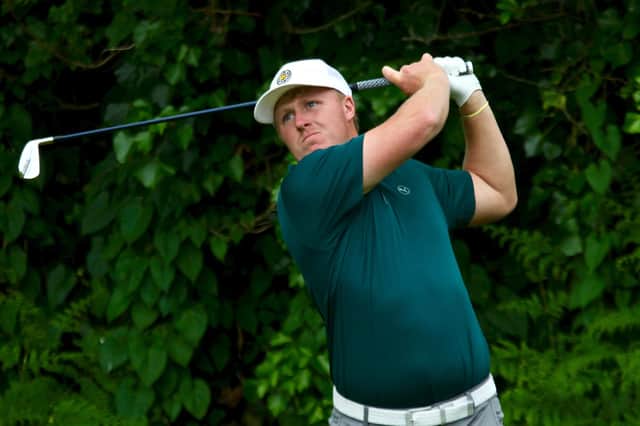 Corhampton’s Jamie Markwick tees off on the 16th at Shanklin & Sandown in the quarter-final of the 120th Hampshire, Isle of Wight and Channel Islands Amateur Championship. Picture: Andrew Griffin.