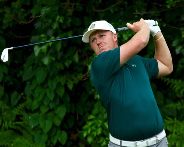 Corhampton’s Jamie Markwick tees off on the 16th at Shanklin & Sandown in the quarter-final of the 120th Hampshire, Isle of Wight and Channel Islands Amateur Championship. Picture: Andrew Griffin.