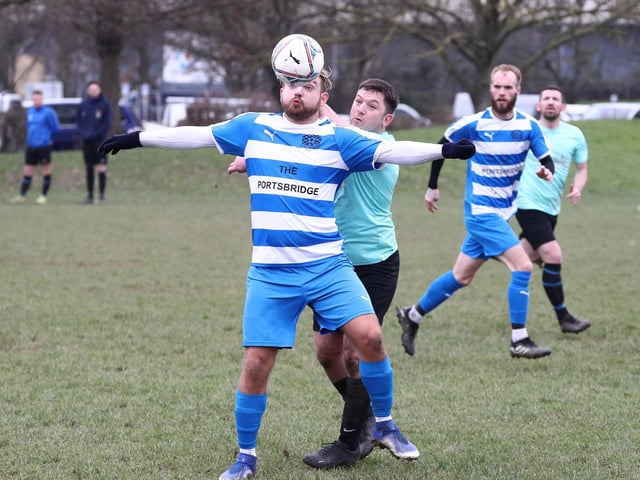 AC Copnor (blue/white hoops) v Old Boys Athletic. Picture: Stuart Martin