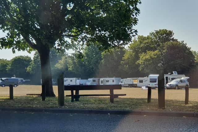 Travellers set up at Paulsgrove Skate Park, Allaway Avenue, Portsmouth on 12 August 2020.
Picture: Habibur Rahman