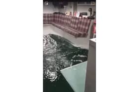 Stills from a video showing water from a burst pipe pouring into a room on HMS Prince of Wales Posted on Jackspeak Facebook pageMay 16, 2020