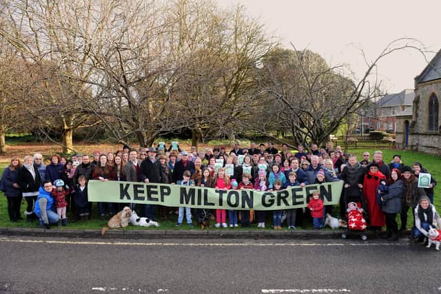 Members and supporters of Keep Milton Green gather at St James' Hospital, to campaign against plans to develop green areas of the hospital site.
Picture: Allan Hutchings (150129-221)