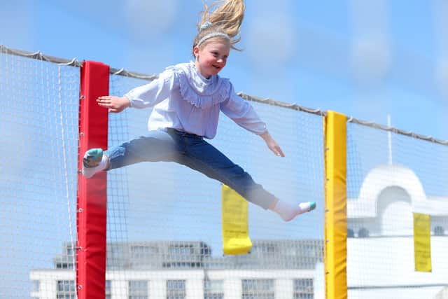 Rita Weston, 7, on the treampoline. Kidz Island, South Parade Pier, Southsea
Picture: Chris Moorhouse