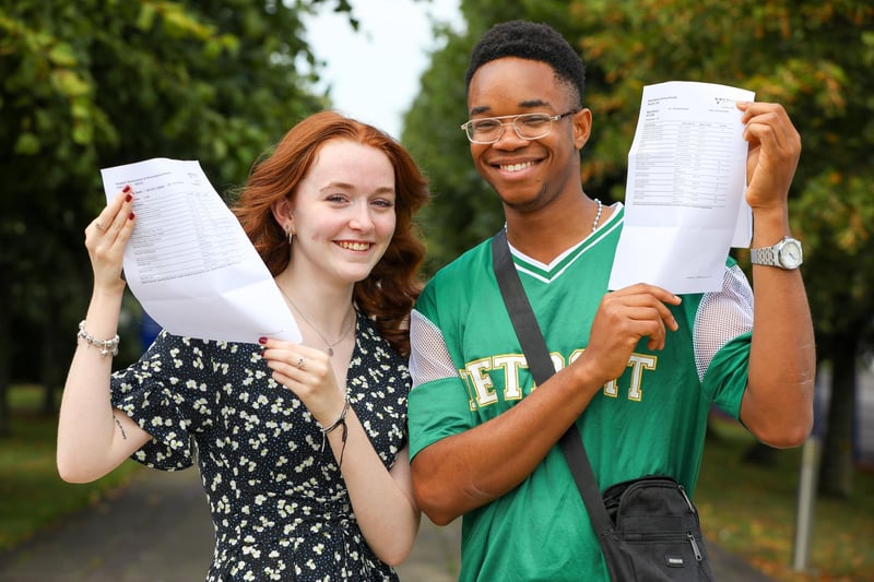 Tyla-Jade Evans and Emmanuel Aligbe. Emmanuel has a Distinction and Distinction* and is going to read Software Engineering at the University of the West of England. 
Picture: Chris Moorhouse (jpns 170823-19)