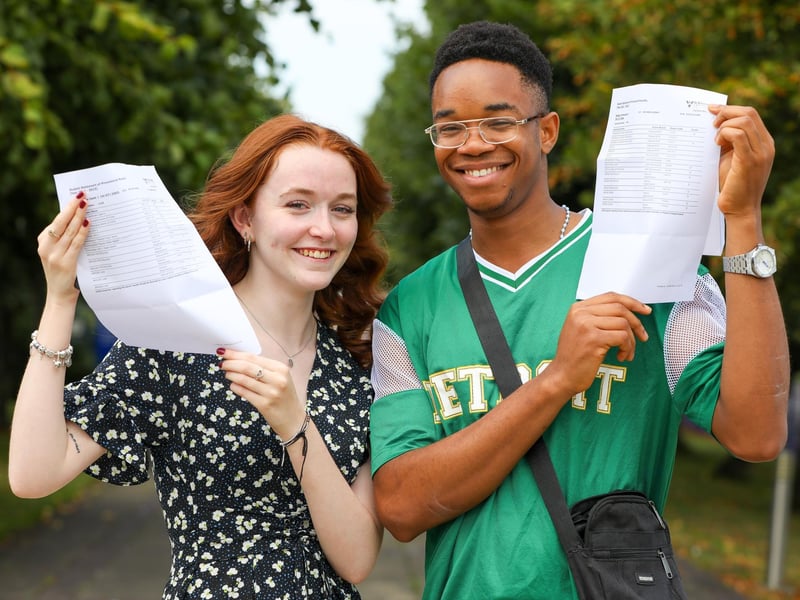 Tyla-Jade Evans and Emmanuel Aligbe. Emmanuel has a Distinction and Distinction* and is going to read Software Engineering at the University of the West of England.
Picture: Chris Moorhouse (jpns 170823-19)
