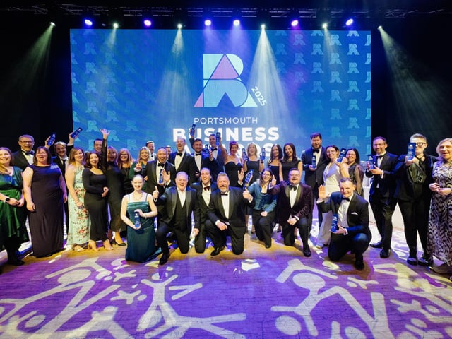 All 17 award winners gather on the stage to celebrate.  Picture: Keith Woodland (270321-356)