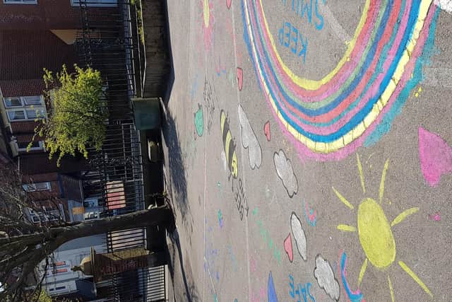 Milton Park Primary School pupils have painted a giant rainbow on their yard as a symbol of hope during the coronavirus crisis.