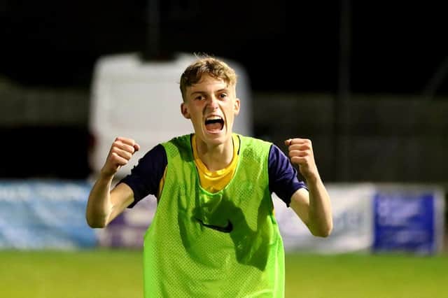 Callum Mann celebrates Gosport U18s' FA Youth Cup win against Cheltenham Saracen. Picture: Tom Phillips