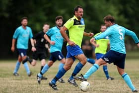 Luke Steere, centre, netted Harvest's late winner against Meon Milton that secured runners-up spot in Division 1 South East of the Hampshire Premier League.
Picture: Chris Moorhouse