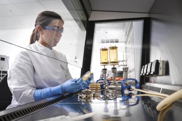 CREATING A CURE: scientists working at Pall Biotech's laboratory in Portsmouth are among those helping to develop a vaccine to Covid-19. Photo: Pall Biotech