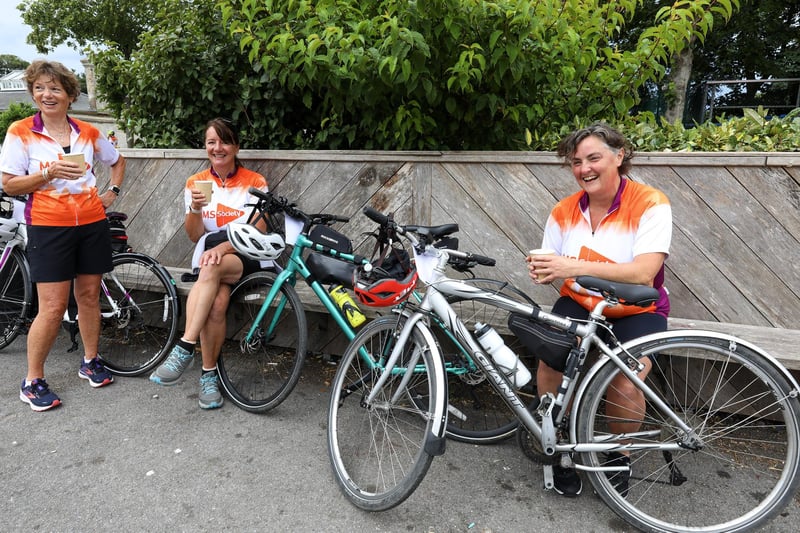 From left, Aileen Campion, Michelle Jones and Clare Downton have a coffee before the start. 
Picture: Chris Moorhouse (jpns 080723-02)