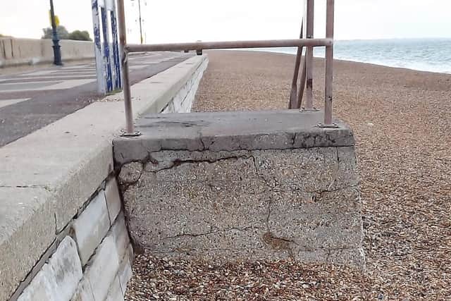 The same wall where 'Snake Pit' was painted. Today the shingle is almost level with the prom. Picture: Bob Hind