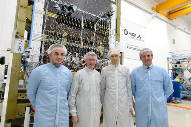 James Meahy of Airbus, astronaut Tim Peake, UK Space Agency CEO Graham Turnock and Wayne Littlefield from Airbus