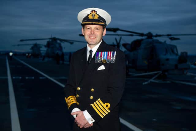Captain Darren Houston, commanding officer of HMS Prince of Wales, pictured during the ship's first arrival in Portsmouth last year.
Picture: Habibur Rahman