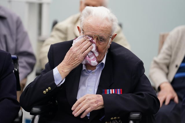 D-Day veteran Jack Mortimer gets emotional as he travels to France for the D-Day 80 commemorations. Photo: Jordan Pettitt/PA Wire