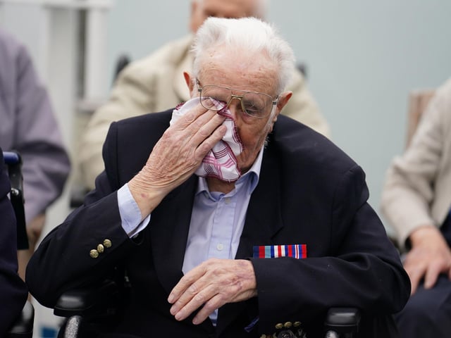 D-Day veteran Jack Mortimer gets emotional as he travels to France for the D-Day 80 commemorations. Photo: Jordan Pettitt/PA Wire