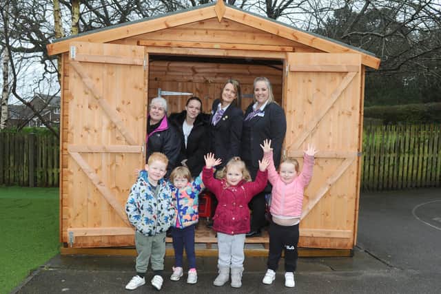 Bushytails Pre-School in Waterlooville, has raised £2,900 for a new shed with the help of Co-operative Funeralcare in Waterlooville and other branches who put £2,000 towards it. 

Pictured is: (back l-r) Bushytails Pre-School manager Jane Whiley and treasurer and parent Kirsty Creighton with Kelly Tice and Ali Davison, funeral co-ordinators from Co-operative Funeralcare in Waterlooville, with children (l-r) Elliott Hayden-Hobbs (4), Isabelle Matkin (3), Freya Rees (4) and Isla Creighton (3).

Picture: Sarah Standing (240220-8644)