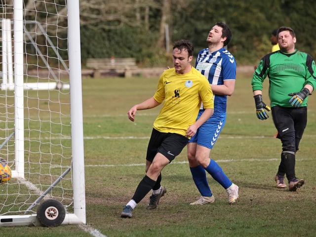 Harrison Holbrook scores Burrfields' second goal. Picture by Kevin Shipp