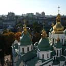 The golden domes of St. Sophia's Cathedral stand in Ukraine's city centre.