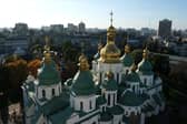 The golden domes of St. Sophia's Cathedral stand in Ukraine's city centre.