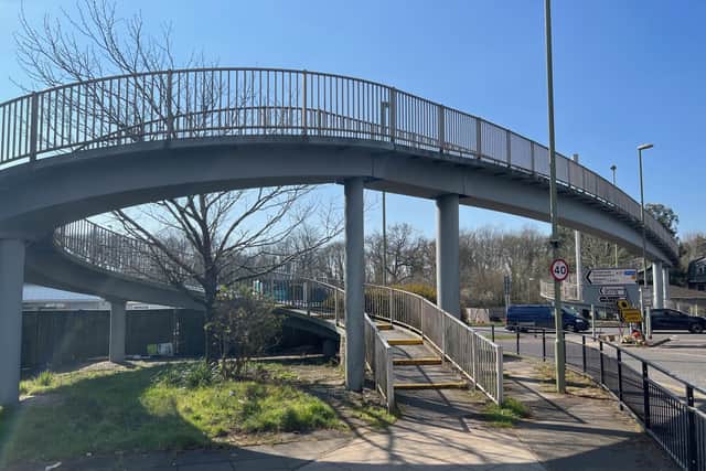 The footbridge near Fareham train station.