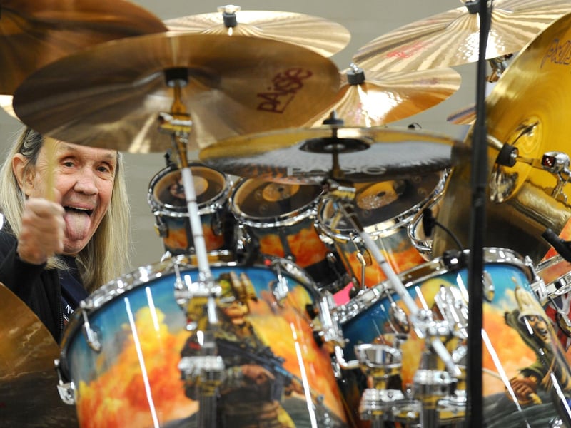 Rehearsals at HMS Temeraire in Portsmouth, on Tuesday, March 5, where the band performed with Iron Maiden drummer Nicko McBrain.