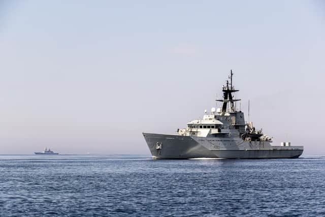 HMS Mersey escorting RFA Admiral Kulakov through the North Sea. Picture: LPhot Barry Swainsbury