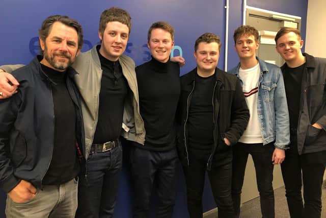Portsmouth band Rotaries have been raising money for the NHS through their Sounds4Pounds initiative with their new track Smart Ones. Pictured l-r Justin Brown, Liam Hickey, Robbie James from Express FM, Jordan Davies, Nathan Sibley, Jamie Sibley