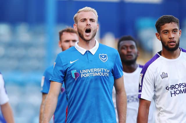 Portsmouth's Jack Whatmough marked his 100th Pompey game in today's goalless draw with Shrewsbury. Picture: Joe Pepler