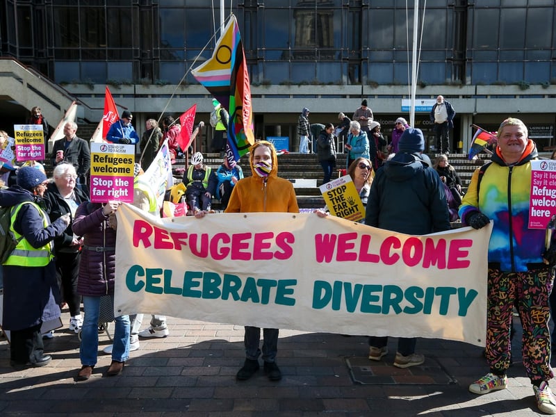 A Unity Rally, arranged by Stand Up To Racism Portsmouth, and a mass-deportation demonstration, arranged by UKIP, took place in Portsmouth's Guildhall on Saturday, March 15. Picture: Chris Moorhouse (150325-032)
