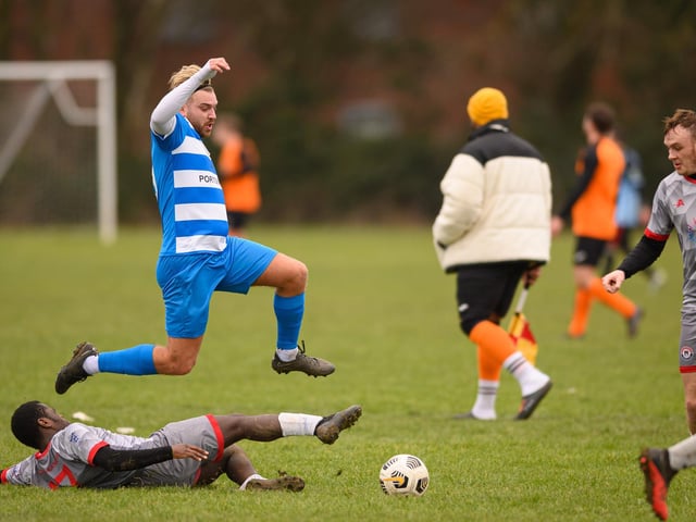 Gosham Rangers (grey) v AC Copnor. Picture: Keith Woodland