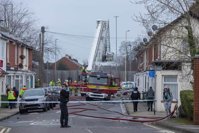 Residents evacuated after Portsmouth house explosion in Whale Island Way, Portsmouth on 1 January 2020.
Pictured: Police and fire services at the scene at Whale Island Way, Portsmouth
Picture: Habibur Rahman