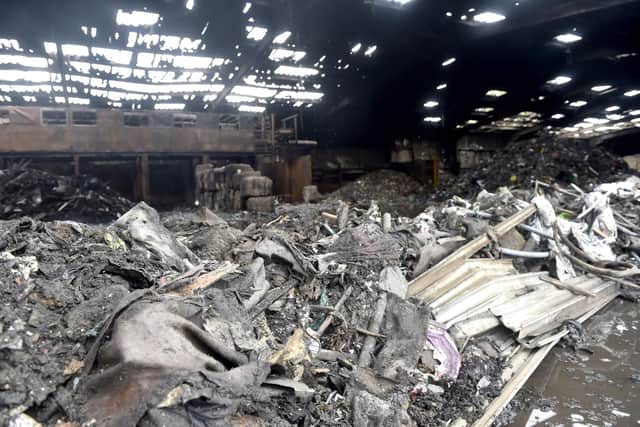 Pictures show the damage caused by the fire at TJ Waste Materials Recovery Facility. Picture: Sarah Standing (080724-6735)