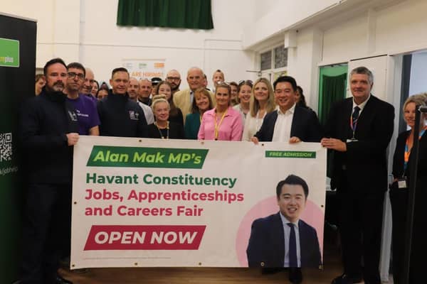 Alan Mak MP with exhibitors at his Jobs, Apprenticeships and Careers Fair